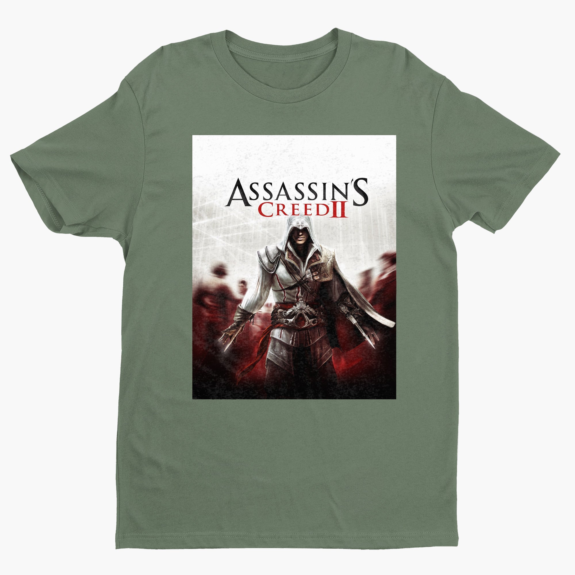 Assassin's Creed II key art tee - green unisex t-shirt, front view